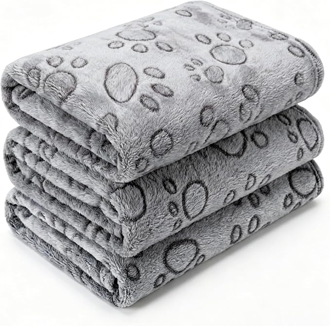 CADONO 1 Pack 3 Blankets for Dog Puppy Cat (Small 23x16'', Grey) | Super Soft Fluffy Premium Fleece Pet Blanket Flannel Paw Printed Throw