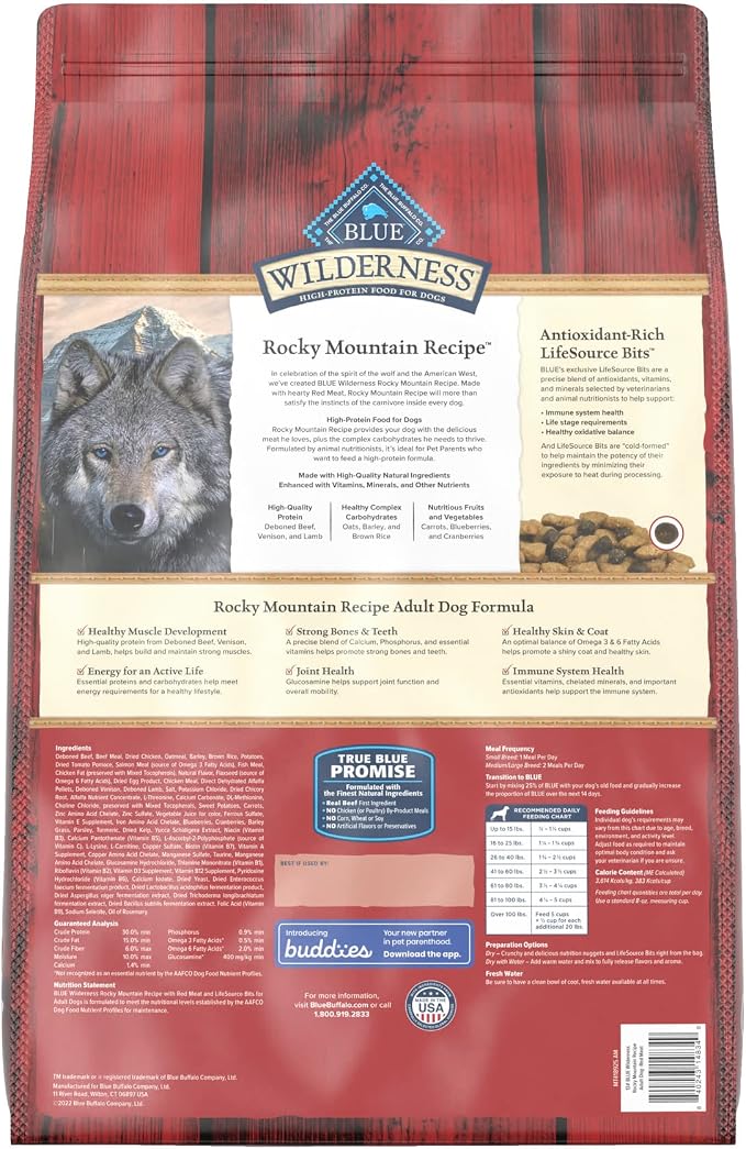 Blue Buffalo Wilderness Rocky Mountain Recipe Adult Dry Dog Food, 13 lb | 31g Protein, Real Beef #1 Ingredient, High Protein Red Meat with Wholesome Grains, Antioxidant-Rich Fruits & Veggies