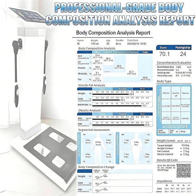 10.1 inch HD Touch Bioimpedance Analysis Machine, Smart Body Composition Health Assessment Body Scanner, Height Body Fat Analyzer, Support Multiple Users