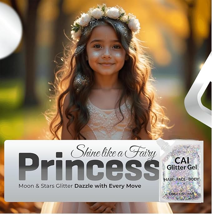 Face, Body & Hair Glitter Gel – Halloween Glitter for Kids and Women – 3 Oz Cosmetic-Grade Gel w/Moon & Stars for Festivals & Halloween Party, Easy Apply & Wash Off - Pink 1Pack