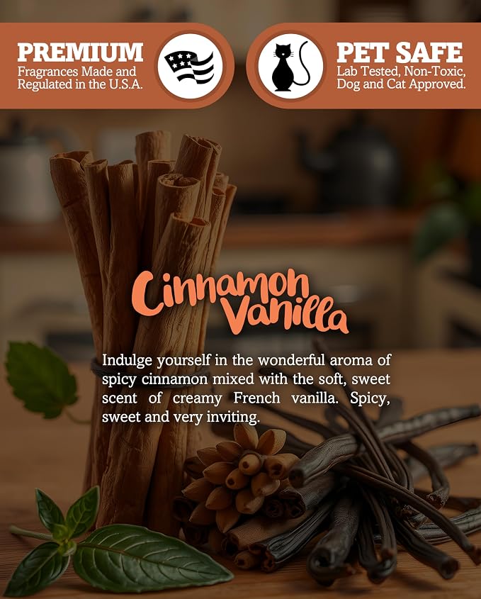 Cinnamon Vanilla Scented Natural Soy Candle, 9 Oz., Essential Fragrance Oils, 100% Soy, Phthalate & Paraben Free, Clean Burning