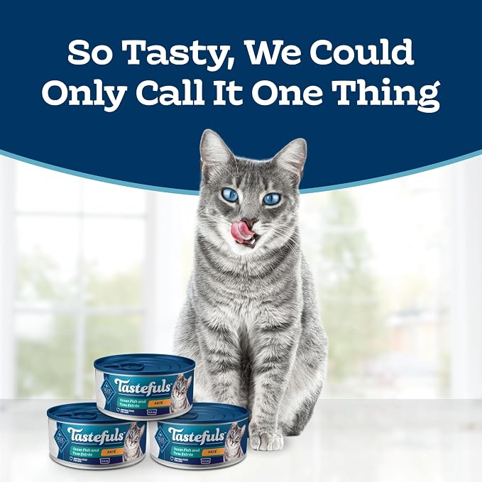 Blue Buffalo Tastefuls Ocean Fish & Tuna Paté Wet Cat Food, 5.5 oz, 24 ct | Real Fish First, Paté Style, No Chicken By-Product, Corn, Wheat, or Soy