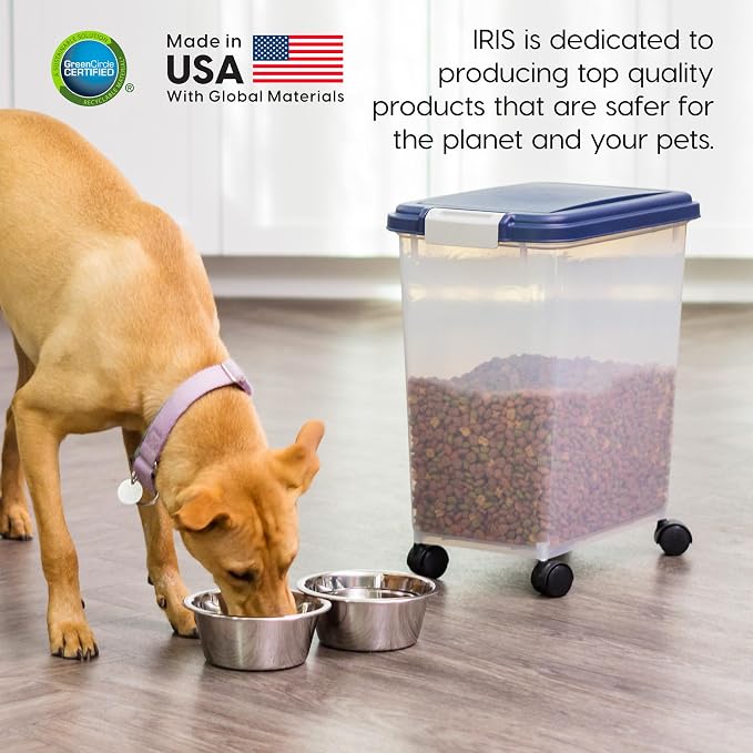 IRIS USA Dog Food Storage Container, Up to 30 lbs, Navy, Made in USA
