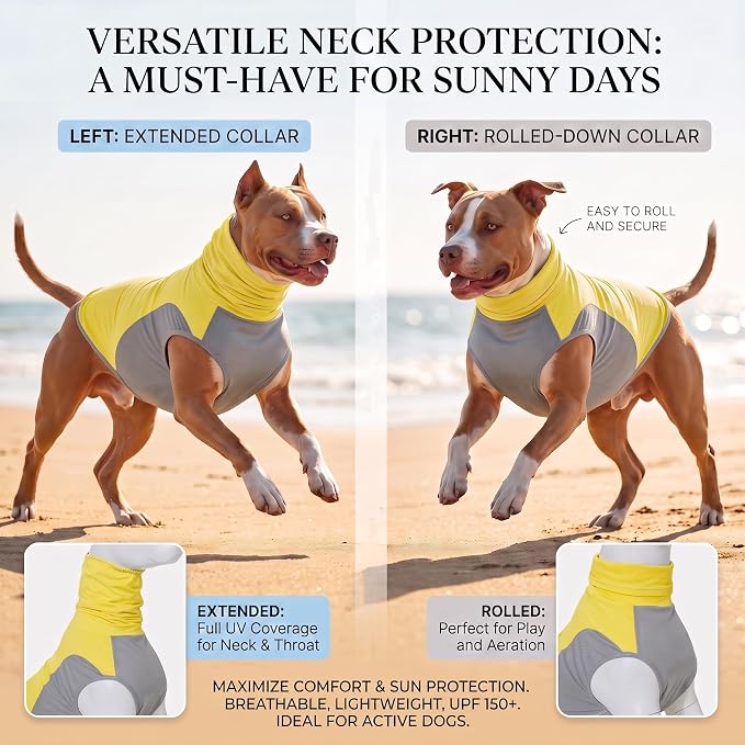LovinPet UPF 150+ Dog Sun Shirt, Sleeveless High Neck Cooling UV Protection Clothes for Large Breeds, Quick Dry Lightweight Outdoor Vest with Breathable Belly Panel, Yellow, 3XL