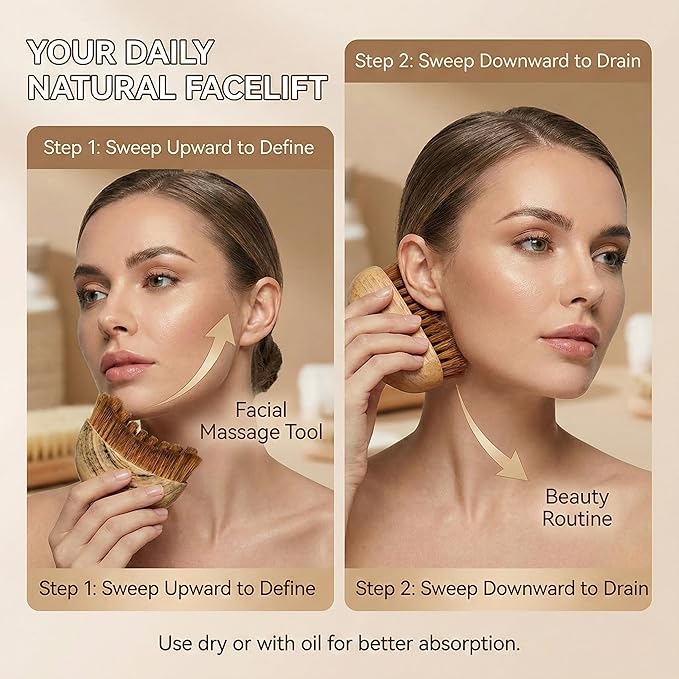 Lymphatic Contour Face Brush for Sculpting & Anti-Puffiness – Ultra-Soft Bristles for Detox, Lift & Skin Glow – Facial Skincare Tool for Jawline Definition & Makeup Prep