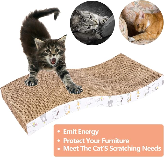 PatiencET 3 Pack Cat Scratcher Pad Recycle Corrugated Cat Scratching Pad | Type S, Scratching and Lounging, Furniture Protector