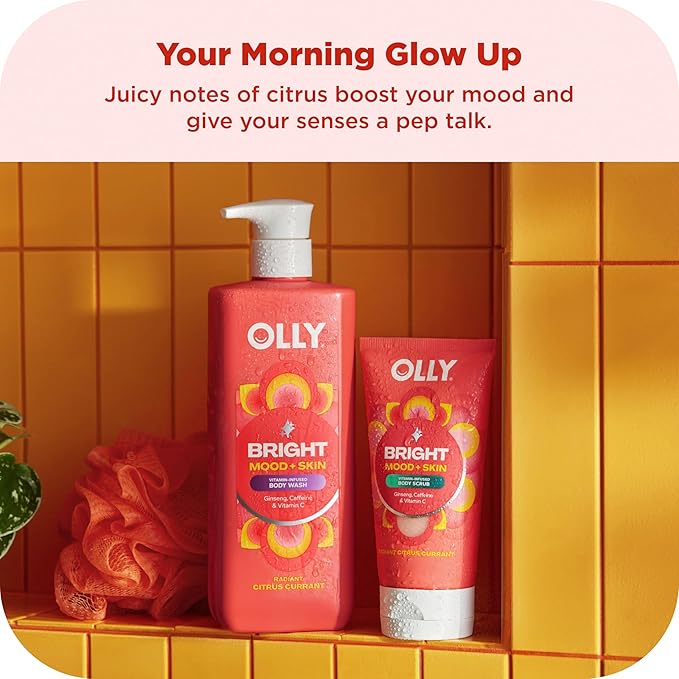 OLLY Rest & Rise Body Care Set – Day & Night Regimen – 2 Body Washes + Body Serum Lotion + Scrub – With Vitamin D, Retinol, Botanicals & Vitamin C– Nourishing, Hydrating – 4 count