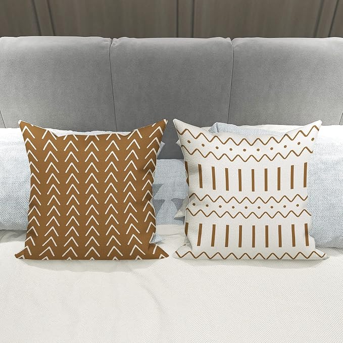 YCOLL Pillow Covers 16x16 Set of 4, Modern Sofa Throw Pillow Cover, Decorative Outdoor Linen Fabric Pillow Case for Couch Bed Car， Light Brown