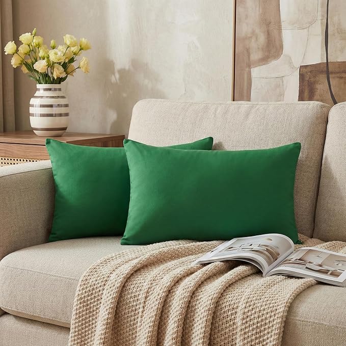 4-Pack 100% Cotton Lumbar Comfortable Solid Decorative Throw Pillow Case,Thmyo Rectangle Cushion Cover Pillowcase Sublimation Blank Pillow Covers DIY Pillow Covers(12x20inch/30x50cm, Christmas Green)
