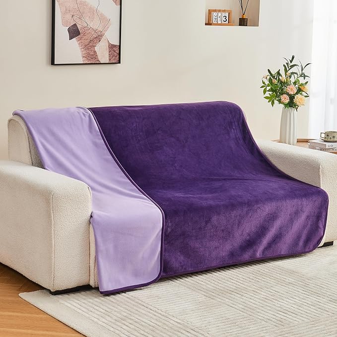Waterproof Blanket Bed Cover 80"x90" for Adults or Pets, Dark Purple | Soft Pet Blanket for Dogs Cats, Reversible Leakproof Blanket for Bed Couch Sofa, Furniture Protector