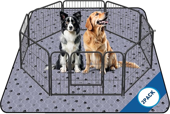 Fostanfly Washable Pee Pads for Dogs, Ultra-Absorbent, 63"x63"-2 Pack, Gray | Large Reusable Potty Training Pads, Leak-Proof, Non-Slip, Large Puppy Pads for Potty Training, Whelping, Crate and Playpen