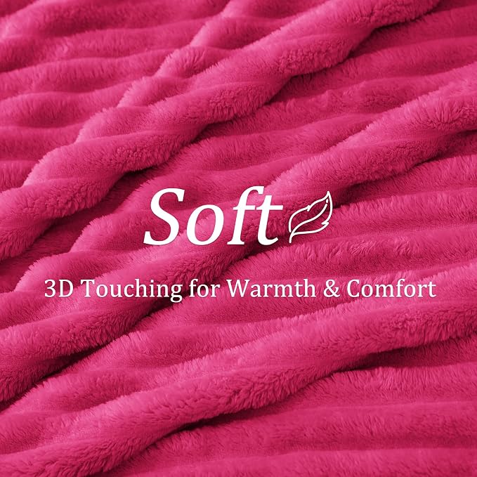BEDELITE Striped Fleece Throw Blanket, Hot Pink, 50"x60" | 300GSM Microfiber Fleece, Soft Cozy, Lightweight Warm, Double-Sided Plush, Machine Washable, Gift, Room Decor, for Couch Sofa