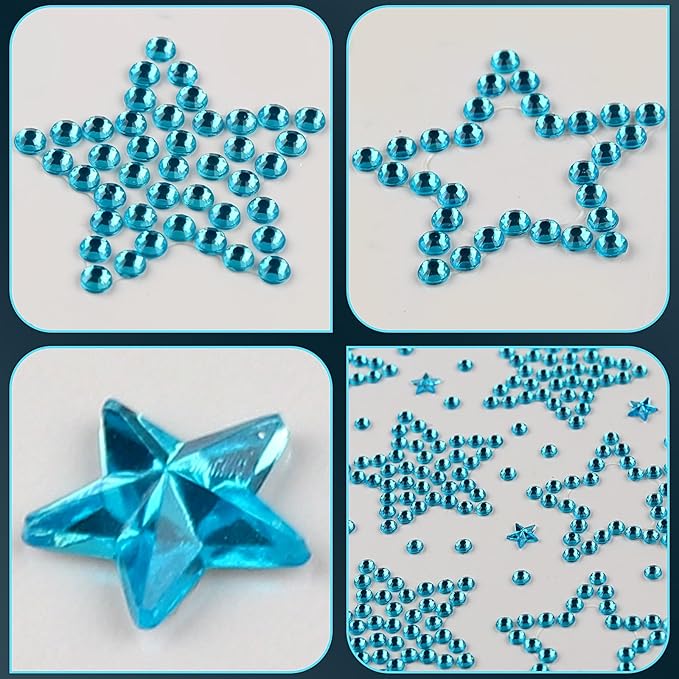 3 Sheers Blue Star Rhinestone Sticker Acrylic Star Gems Stickers Self Adhesive Face Jewels Stick On Face Eye Nail Body Crystal Pearls Jewels Face Sticker Decorative Stickers for Independence Day
