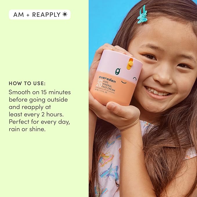 Evereden Kids Face Cream, 1.7 oz. | Fragrance-Free and Kids Face Lotion with SPF 20 | Clean and Non-Toxic Face Moisturizer | Multi-Vitamin Skin Care | FSA Eligible