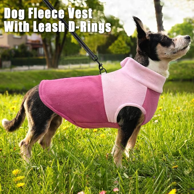 Idepet Dog Fleece Vest Sweater Zip Up Warm Pullover Dogs Jacket with D-Ring Leash Winter Cold Weater Coat Pet Sweatershirt Clothes Hoodie for Small Medium Dogs Boy Girl (Pink/Rose Red, L)