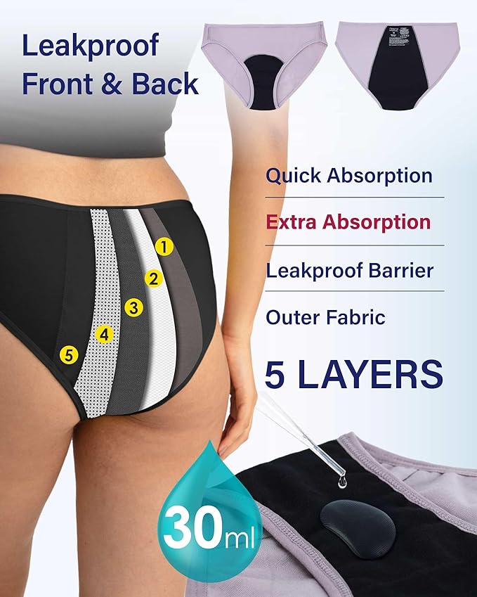 Neione Period Underwear Menstrual Panties Comfortable Modal Bikini Cheeky Briefs for Women Girls