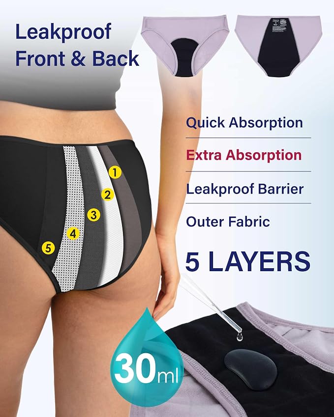 Neione Period Underwear Menstrual Panties Comfortable Modal Bikini Cheeky Briefs for Women Girls