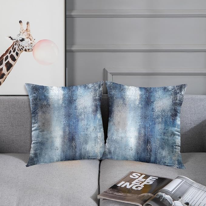 Throw Pillow Covers Set of 2, 18 x 18 Inch, Navy Blue Art | Abstract Modern Art Outdoor Decorative Square Pillow Cases Couch Cushion Case for Couch Bed Sofa Living Room Home Decor