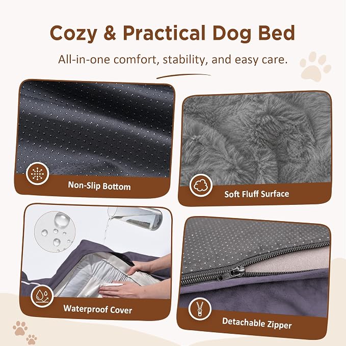Comfort Expression Waterproof Orthopedic Dog Bed for Medium Size Dog | Supportive Egg Crate Foam Medium Pet Bed with Removable Bolsters, Dog Couch with Washable Cover & Non-Slip Bottom, 30x20 Inch