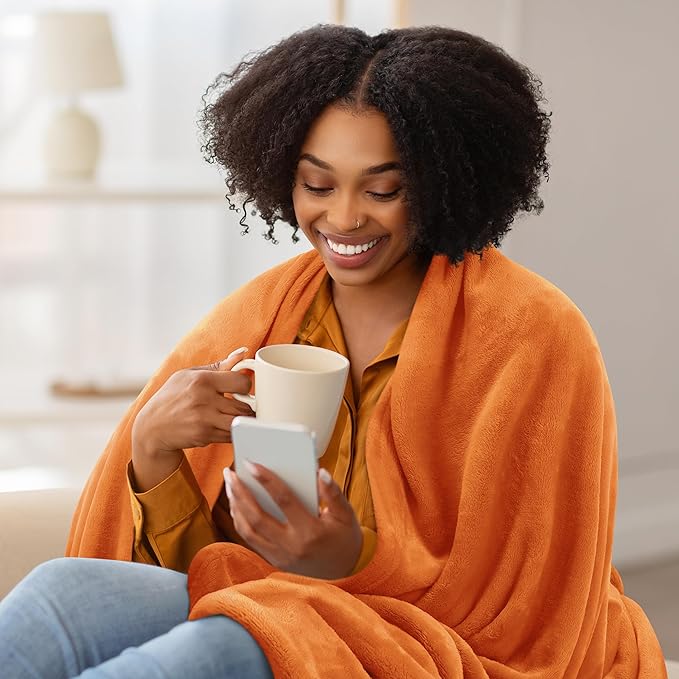 Utopia Bedding Soft Fleece Bed Blanket Twin Size Burnt Orange (60x80 Inch) | Microfiber Plush Warm Lightweight Breathable Cozy Blanket Anti-Static, All Season Use, Gift for Women and Men