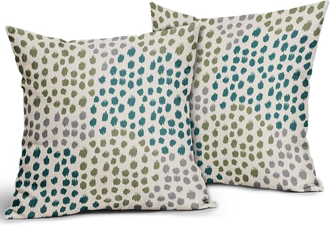 Teal Green Pillow Covers 20x20 Set of 2 Boho Design Gray Polka Dot Throw Pillows Modern Art Trendy Print Decorative Outdoor Pillowcase Square Cushion Cover Linen Pillow Case for Home Sofa Couch Bed