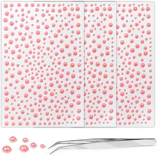 Rhinestone Stickers for Crafts Clear Crystal Tweezers Decals Face Gems Pearls for Makeup Stick on Body 3/4/5/6MM Pink Hair Nails Craft DIY Gems for Nails Makeup Decor 975PCS