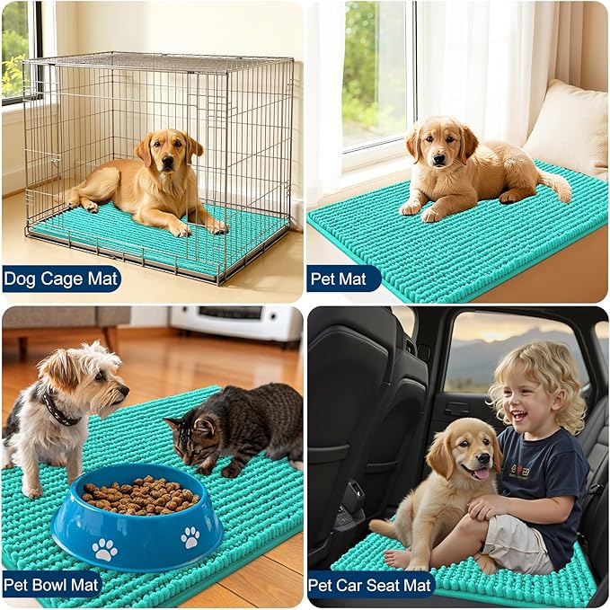 OLANLY Dog Door Mat for Muddy Paws 30x20, Extra Absorbent Chenille Mud Mat | Teal, Absorbs Moisture and Dirt, Non-Slip Machine Washable Doormat, Quick-Drying Indoor Entryway Floor Mat for Dogs