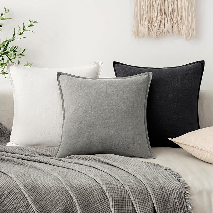 EMEMA Euro Sham Decorative Linen Throw Pillow Covers 26x26 Inch Cream | Boho Farmhouse Neutral Couch Throw Pillows for Bed Pack of 2 Accent Pillowcase Modern Sofa Cushion Livingroom Home Decor