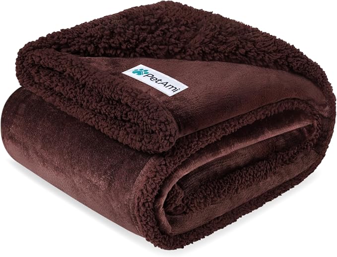 PetAmi Waterproof Dog Blanket for Small Dog Puppy Cat, 29x40, Brown Sherpa | 460 GSM Sherpa Fleece Reversible, Pee Proof Pet Blanket, Furniture Protector Cover for Couch Sofa Kennel, Washable