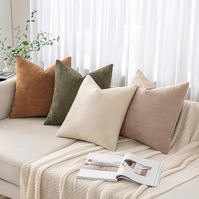 MIULEE Textured Chenille Throw Pillow Covers 20x20 Inch Irish Cream | Pack of 2 Decorative Soft Throw Pillows, Solid Textured Cushion Covers, Modern Home Decor for Couch Sofa Bedroom Living Room