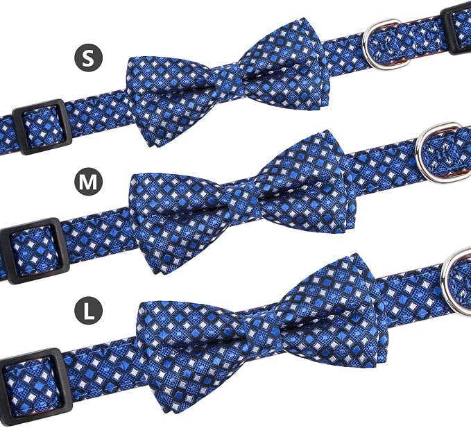 Bowtie Dog Collar Argyle Dark Blue Bow Tie for Boy Girl Dogs Medium