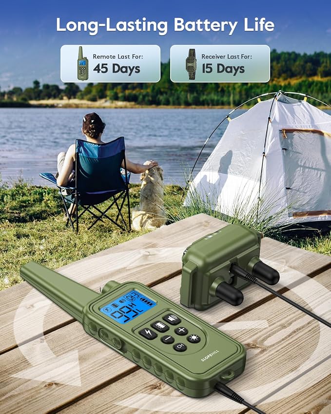 SLOPEHILL Dog Training Collar,4200FT Remote Shock Collar for Dogs 8-140lbs | IP68 Waterproof e Collar with Beep, Vibration, Safe Shock, Light ,No Shock Modes,Dog Collar with Removable Prongs,Dark Green