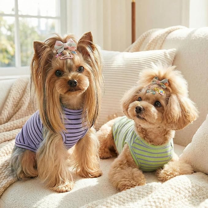 3Pack Dog Shirt Cotton Striped T-Shirts Stretchy Comfortable Pet Vest for Puppy and Cat Super Soft Dog Shirts Vest Sleeveless Breathable Basic Clothes for Small Medium Large Boy Girl Dogs