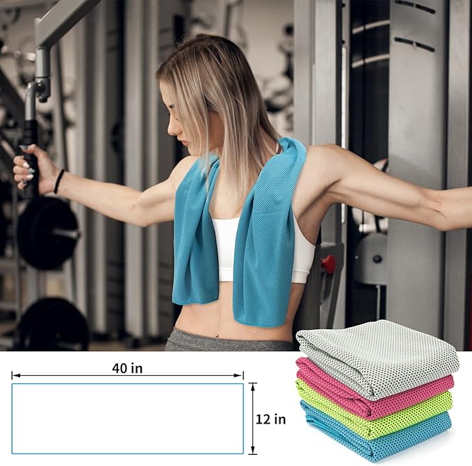 YESLIFE 4 Pack Cooling Towels (40"x12"), Gym Sweat Towels, Cooling Neck Wraps, Soft Breathable Microfiber Towels for Yoga, Running, Sport, Workout, Camping & More (Multicolor)