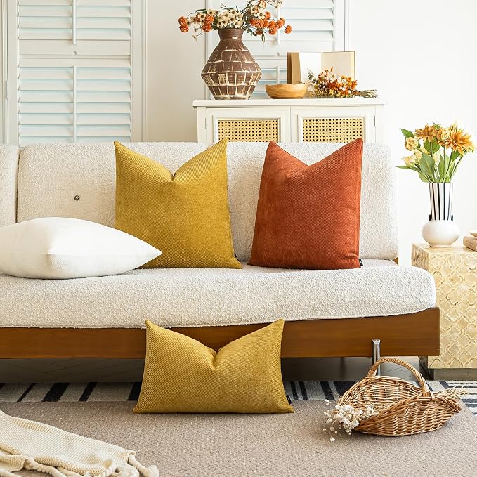 a moment Fall Decorative Throw Pillow Covers Pack of 2,18x18 Inch Yellow | Twill Chenille Cushion Covers for Sofa Living Room Couch Bed