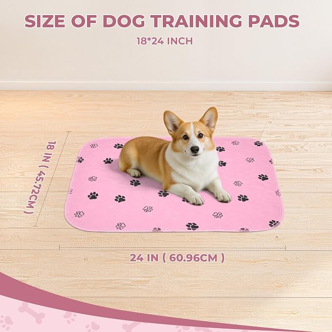 Fostanfly Reusable Puppy Pads, 2 Pack 18"x 24" Washable Dog Pee Pads, Pink | Reusable Potty Training Pads for Dogs, Waterproof, for Playpen, Crates & Furniture