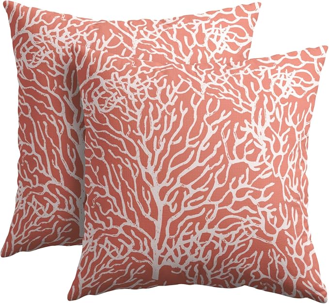 Nautical Coastal Pillow Covers 22x22 Inch Set of 2 Summer Ocean Beach Coral Red Decorative Pillow Cases Outdoor Linen Cushion Cover Farmhouse Decor for Bedroom Home Sofa Couch Bed