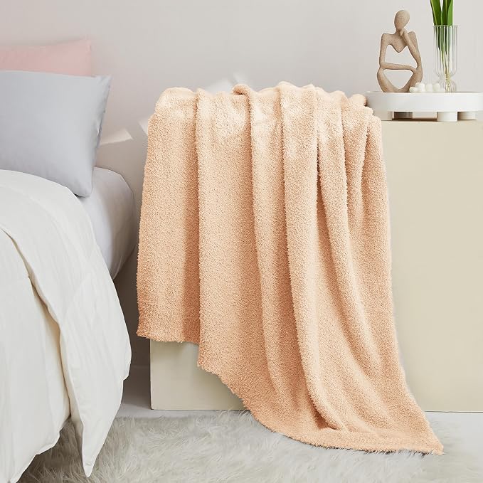 Knit Throw Blanket for Peach Pink - Super Soft Lightweight Plush Fuzzy Fluffy Cozy Blankets and Throws for Sofa Bed, 50 x 60 inches