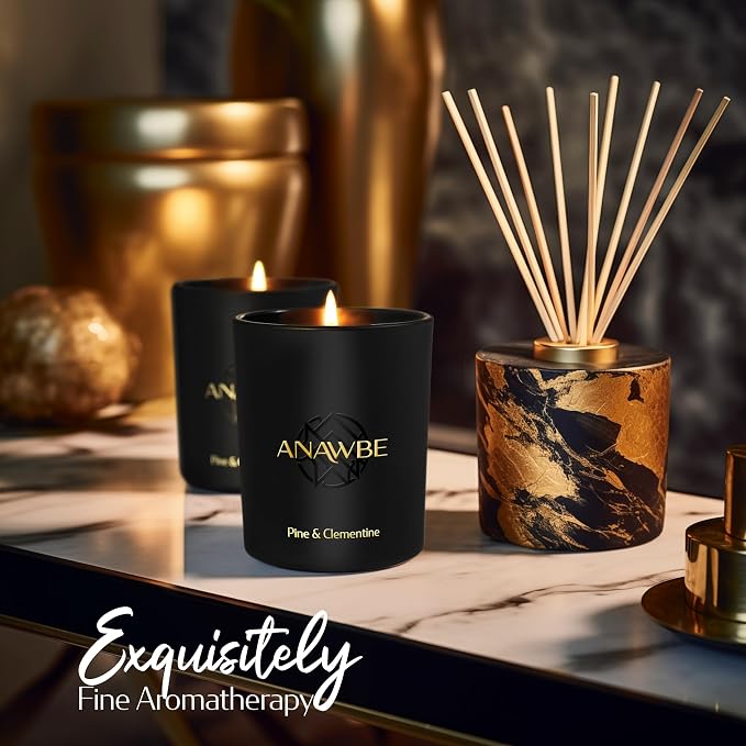 Pine & Clementine Scented Candle, Soy Candles for Men and Women, Pine Candle for Home, Elegant Black Vessel, 45-Hour Long-Burning, Gift-Ready, Aromatherapy Candle