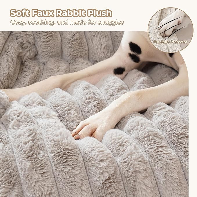 Avont Breathable Dog Couch Mat, Non-Slip Sofa Protector with Soft Plush | Available with Faux Rabbit Fleece and Washable Cover, in M and L, Dark Grey, Light Grey, Brown