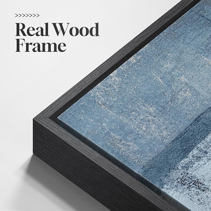 Large Framed Blue and Grey Abstract Wall Art for Living Room, 3 Piece Modern Canvas Prints Paintings Artwork for Walls, Minimalist Abstract Pictures Wall Decor for Hallway Office Bedroom 24x36 In