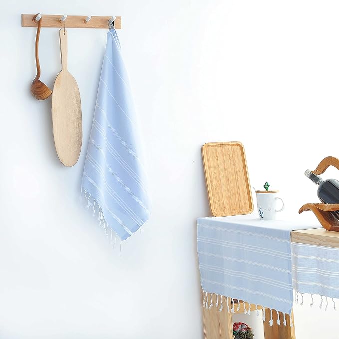 Cacala 100% Turkish Cotton Kitchen Tea Towels, Highly Absorbent Luxury Soft Quick Drying Dish Towel with Hanging Loop for Gym, Yoga, Bath, Sports, Cleaning and Kitchen (23 x 36), Baby Blue