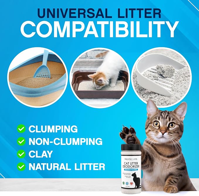 Nonscents Cat Box Deodorizer - Odor Eliminator - 2 Pack | Extends Litter Lifespan, Reduces scooping, Fragrance-free, Unscented, Odor Neutralization, Long-lasting, Non-toxic
