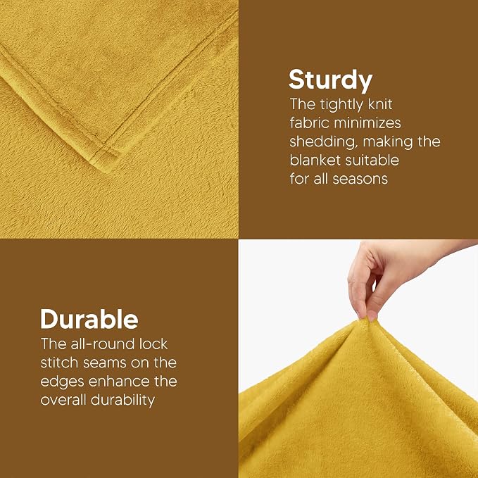 Utopia Bedding Ultra Soft Fleece Bed Blanket Twin Size Gold (90x66 Inches) | Microfiber Plush Warm Lightweight Breathable Cozy Blanket Anti-Static, All Season Use, Gift for Women and Men