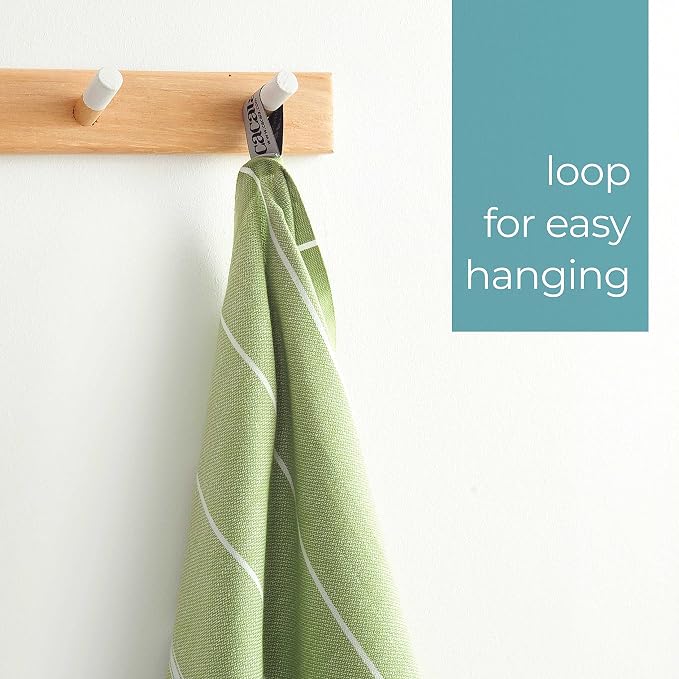 Cacala 100% Turkish Cotton Kitchen Tea Towels, Highly Absorbent Luxury Soft Quick Drying Dish Towel with Hanging Loop for Gym, Yoga, Bath, Sports, Cleaning and Kitchen (23 x 36), Olive