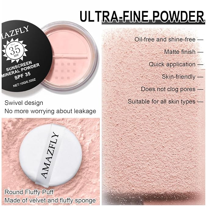 Mineral Setting Powder, SPF 35, Talc-Free Lightweight Loose Powder for a Smooth & Matte Finish - Oil Free, Skin-improving Mineral Blurring Finishing Powder (#04 Pink Setting Makeup)