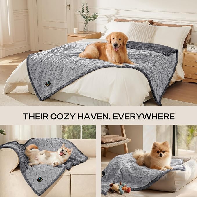 Luciphia Waterproof Blanket for Twin Bed Reversible Fleece Couch Cover | Reversible waterproof pet blanket soft fleece machine washable protect couch bed, Light Grey 85" x 57"