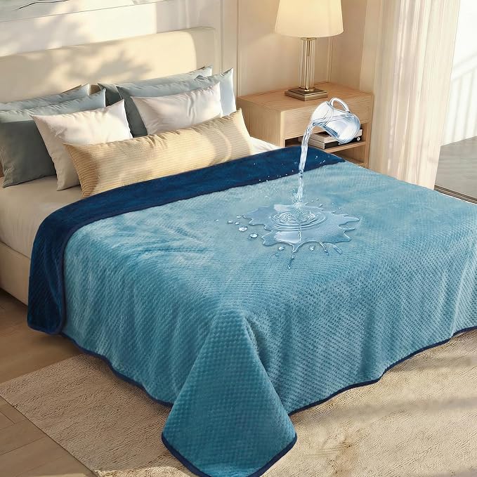 Luciphia Waterproof Blanket for Dog, Washable Reversible Fleece Pet Throw | Durable protector for bed, couch, crate, and furniture; leakproof and calming for dogs, cats, puppies Blue XL(85''x57'')