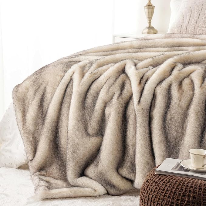 BATTILO Luxury Faux Fur Throw Blanket for Couch, Home Decor, 50"x60", Thick | Soft Cozy Plush Warm Elegant Furry Fluffy Faux Fur Blanket for Bed, Sofa, Living Room, Long Pile with Black Tips