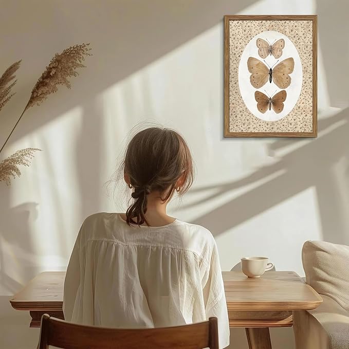Framed Butterfly Canvas Wall Art, Vintage Butterfly Pictures Posters Wall Decor, Modern Farmhouse Decor, Rustic Retro Butterflies Paintings Prints for Bedroom Bathroom Shelf 16x24 inch